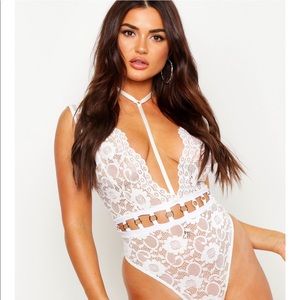 White Lace Choker Eyelet Body
